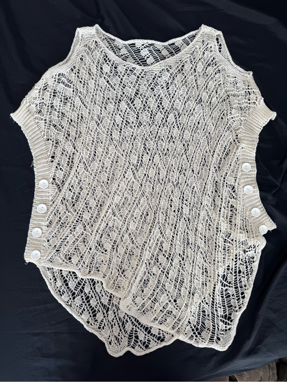 Y2k Open Knit Cream Button-Side Sweater Vest